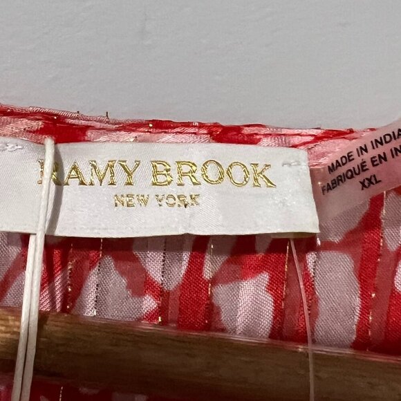 Ramy Brook Butterfly Print Alyson Button-Front Blouse Size XXL Red NEW $365 - Picture 8 of 8